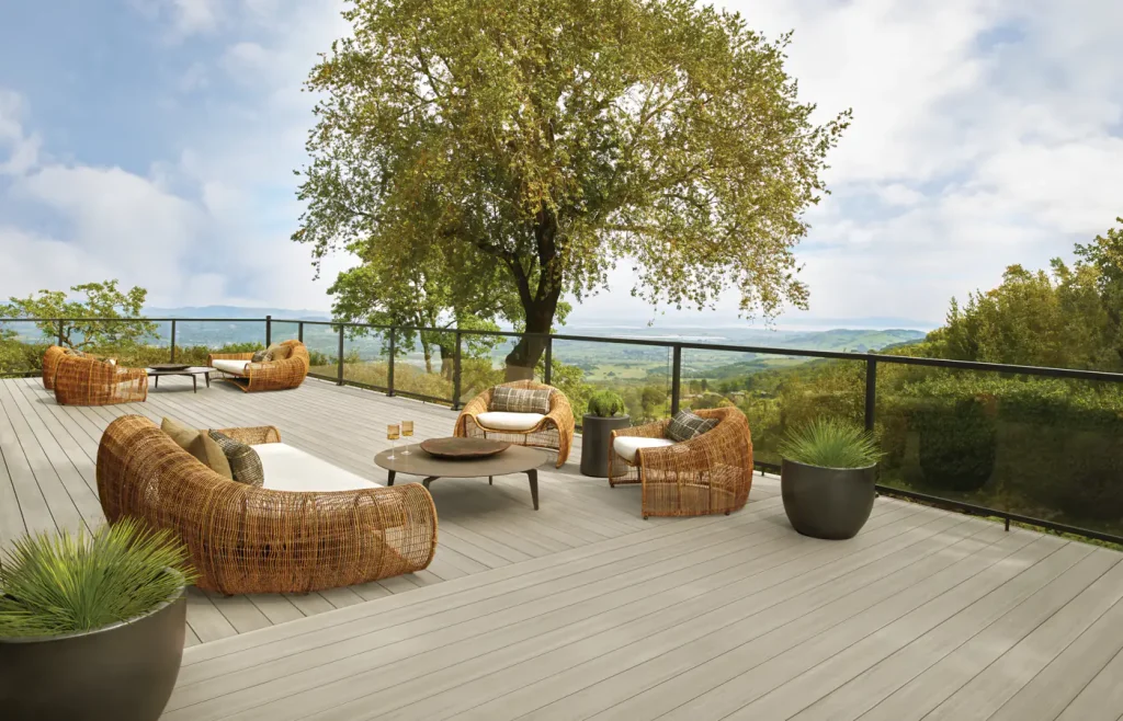 TimberTech-Inspiration-Advanced-PVC-Vintage-Weathered-Teak-Decking-Impression-Rail-Express-Black-glass-infill-Sanoma-gallery-4